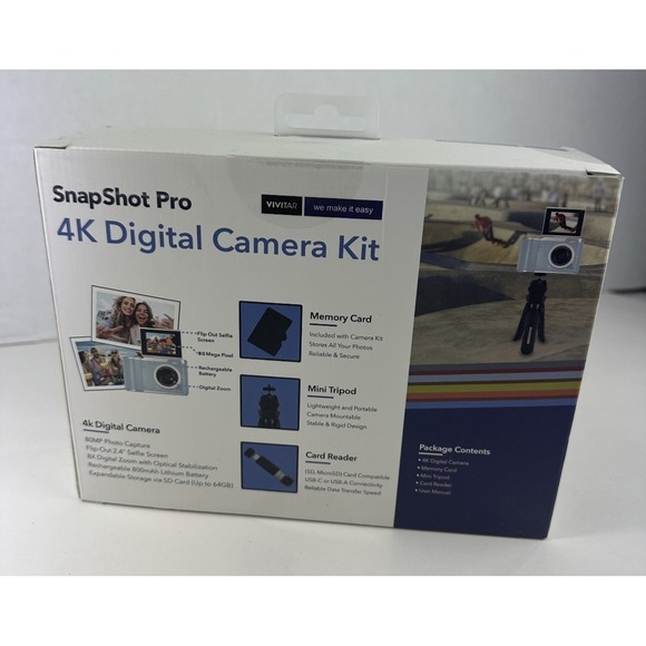 New! Blue Vivitar Snapshot Pro 4K Digital Camera Kit Video W/ Flip Out Screen - Picture 6 of 11